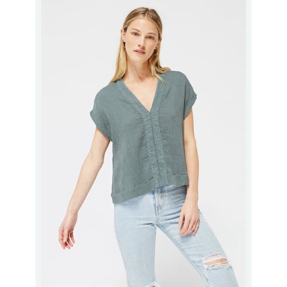 Lacausa Oat Top XS Blue Tank Textured Muscle Tank Basic Capsule Wardrobe Shirt